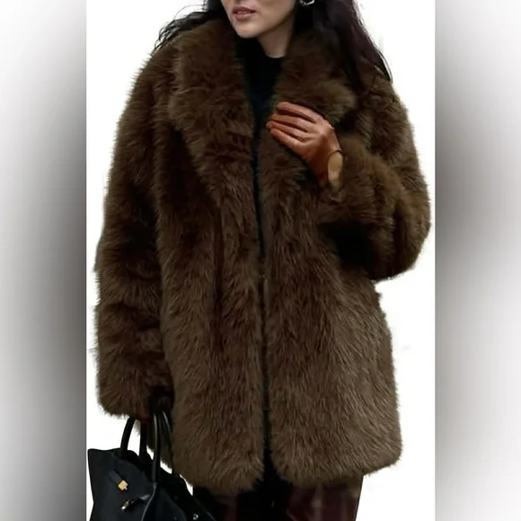 NWOT Women Faux Fur Coat Warm Mid Long Furry Long Sleeve Fluffy Outerwear Shaggy - Picture 1 of 10